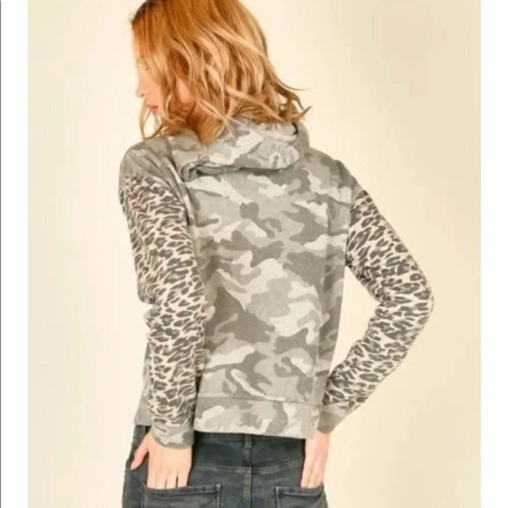 Vintage Havana Mixed Print Camo Leopard Hoodie